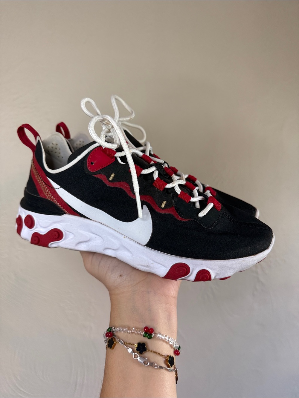 Nike React Element 55 Black Red White Sneakers Women’s 6